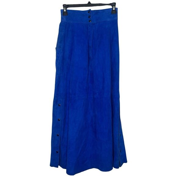|VTG| 70’S Suede Blue Maxi Skirt w/ Side Buttons - Picture 5 of 9